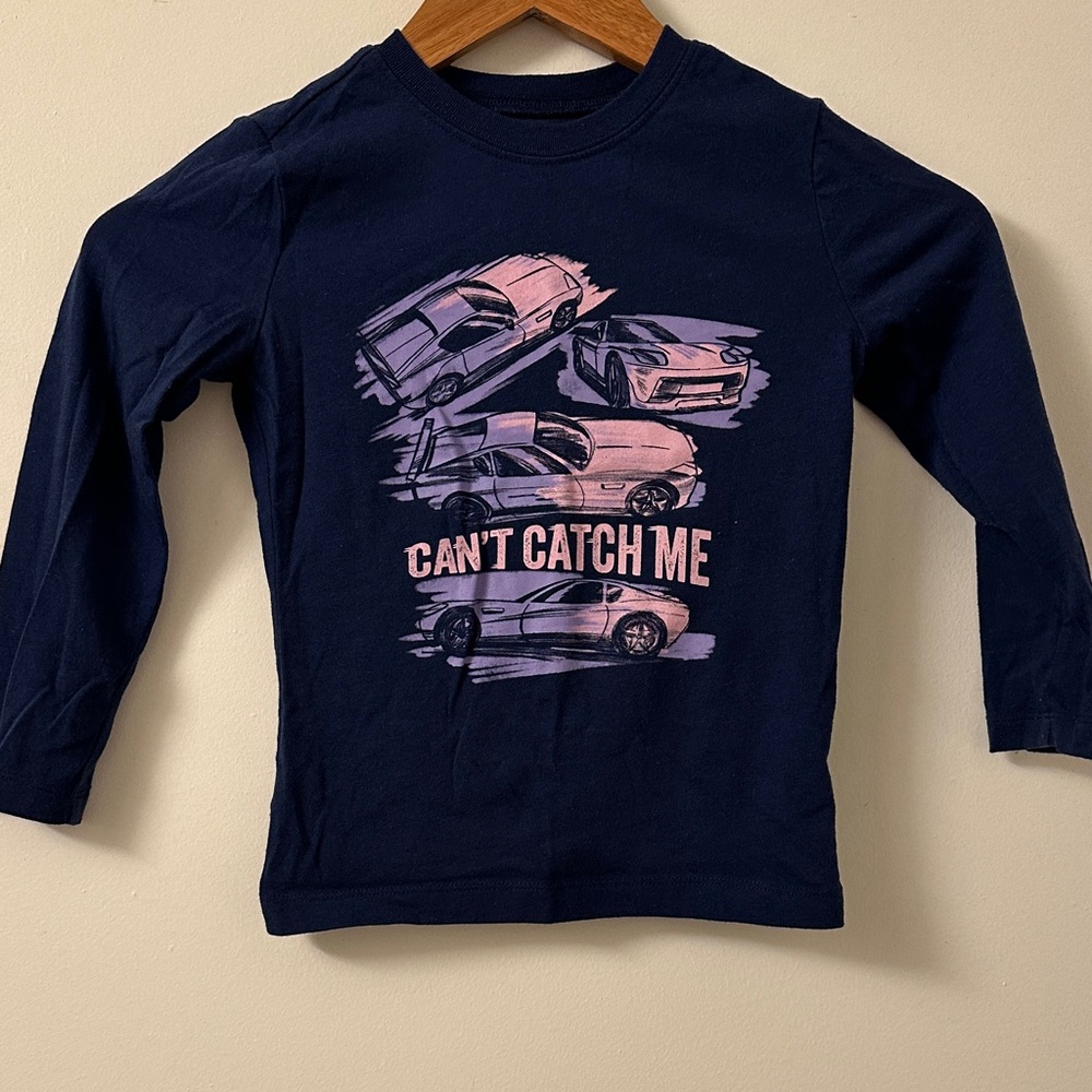 OshKosh B'gosh Navy Long Sleeve Tee with Pink & Purple Race Cars